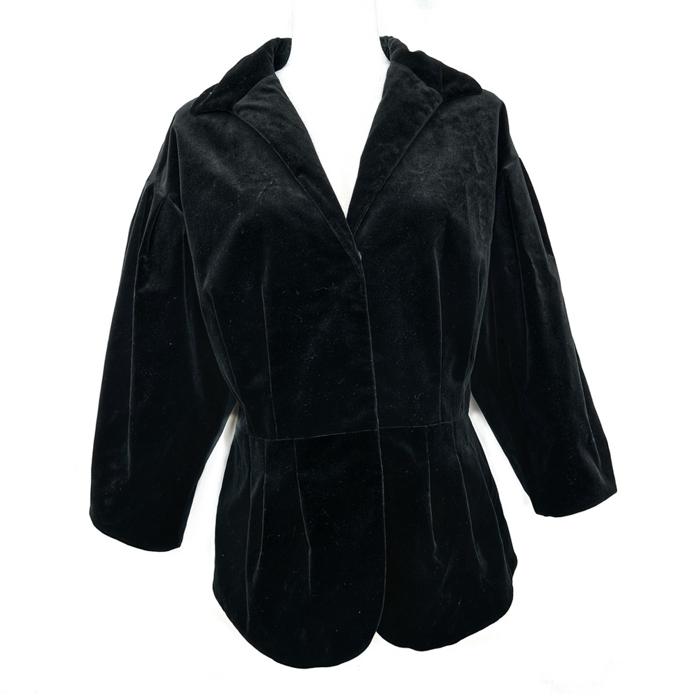 Lafayette 148 Black Velvet Snap Front 3/4 Slouchy Sleeve Jacket Sz 10